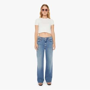 MOTHER Blue Flare Wide Leg Jeans with High-Rise Waist